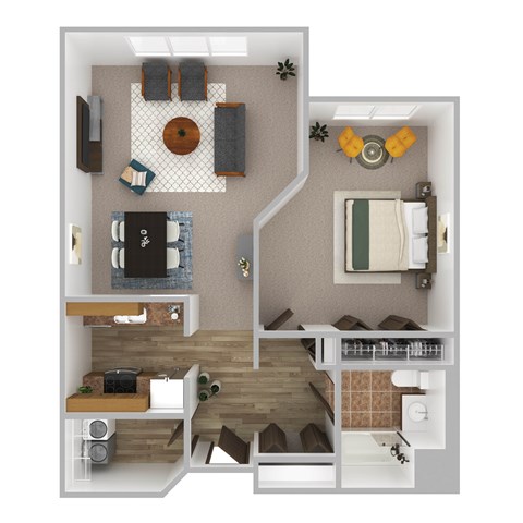 Floor plan for 1 bed, 1 bath, 833 sqft
